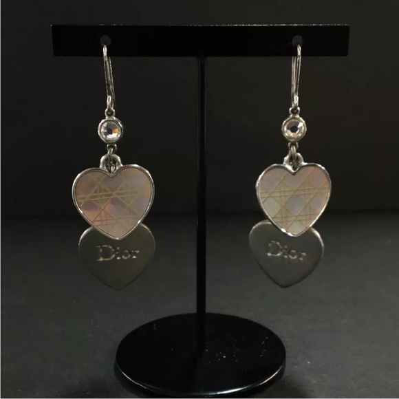 Christian Dior Silver Logo Heart Earrings - Picture 1 of 8